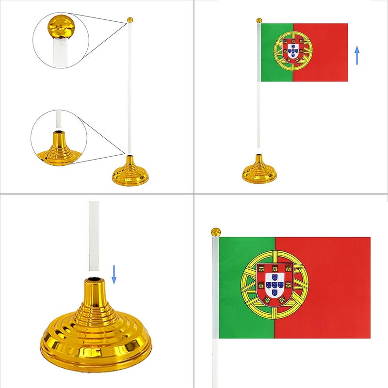 WXTWK 12 Pack Portugal Flag Portuguese Desk Flag Small Mini Portuguese Table Flags With Stand Base,Home Office Festival Events Celebration Decorations - Image 4